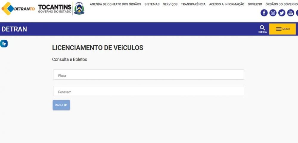 P&aacute;gina de emiss&atilde;o de boletos do Detran Tocantins &mdash; Foto: Reprodu&ccedil;&atilde;o 