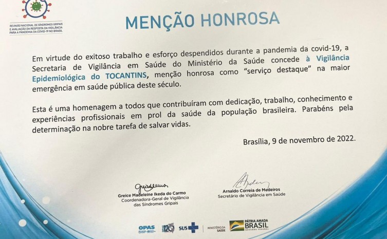 Menções honrosas foram recebidas na quarta-feira, 9 - Foto: Saúde/Governo do Tocantins