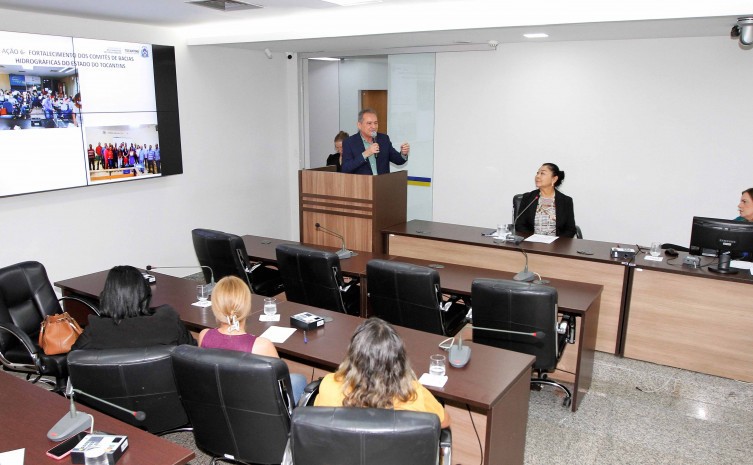 Diretor Aldo Azevedo destaca o fortalecimento dos Comitês de Bacia Hidrográfica do Estado do Tocantins na apresentação - Foto: Marcel de Paula/Governo do Tocantins