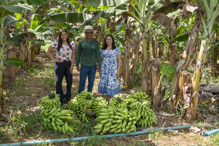 Representantes dos Cmeis recebendo as bananas - Fotógrafo:Luciana Pires/Secom Palmas