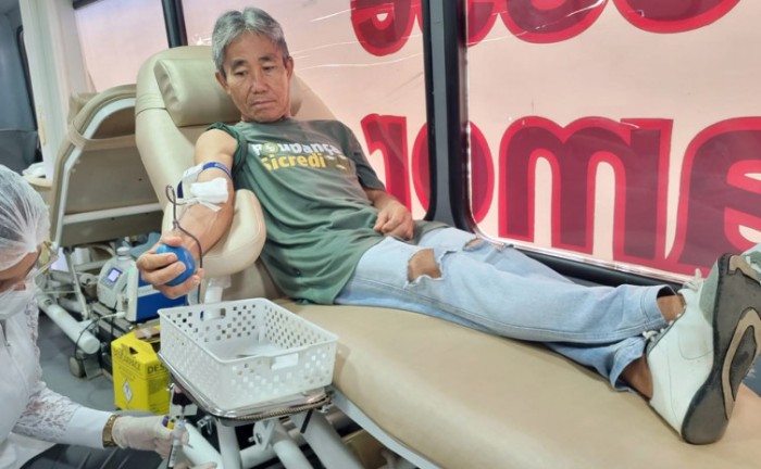 Fernando kazuyki kanai, doador há 16 anos, foi um dos voluntários que esteve presente na ação - Foto: SES/Governo do Tocantins